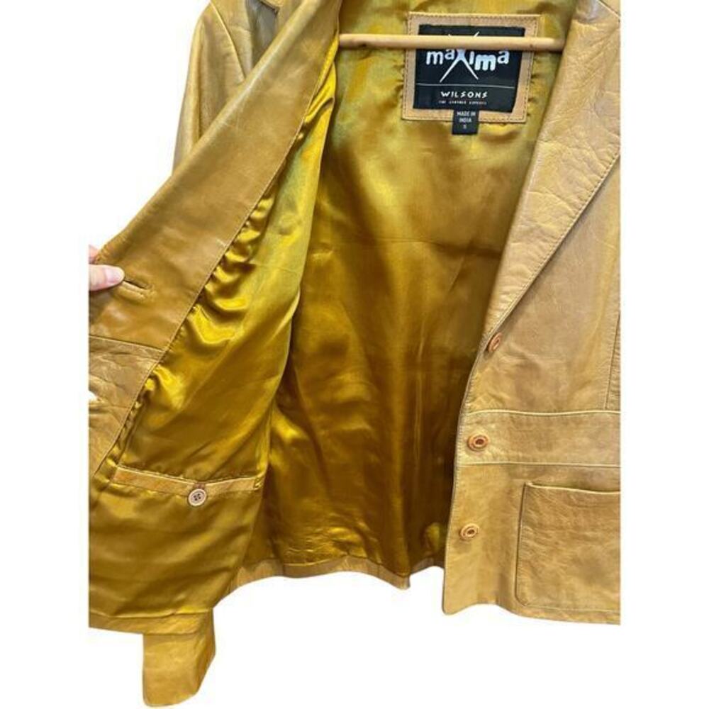 Vintage Wilson's Leather‎ Maxima Camel Brown Button Biker Style Collared Jacket - Picture 15 of 16
